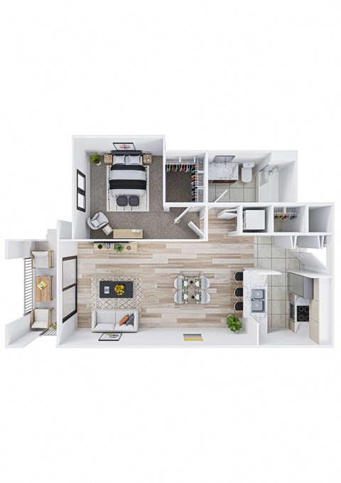 Floor plan for 1 bed, 1 bath, 722 sqft